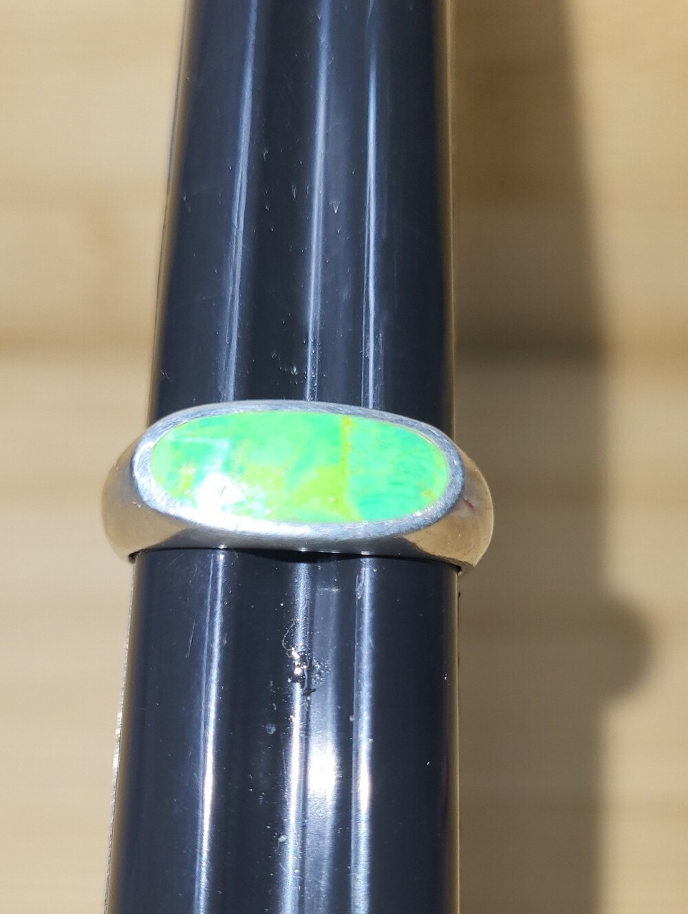 Vintage 925 Sterling Silver Green Apple Mojave Turqouise Inlay Band Ring Sz8 - Picture 2 of 7